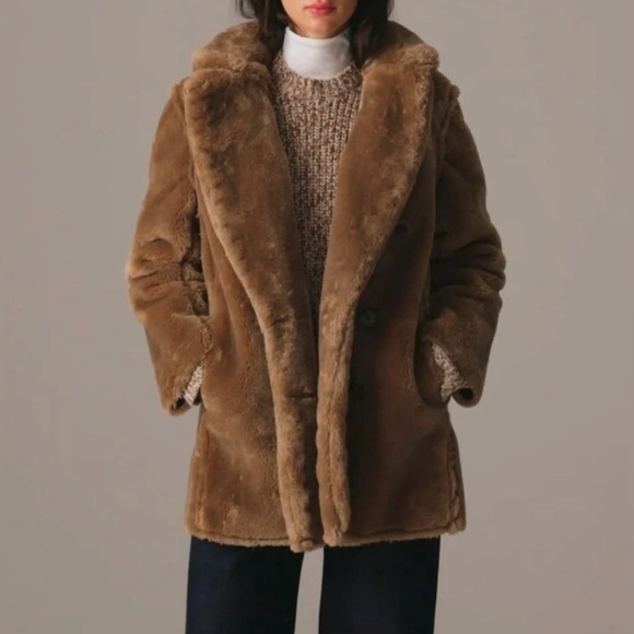 J. Crew Faux Fur Peacoat Brown Women’s Size XL NEW - Picture 3 of 16